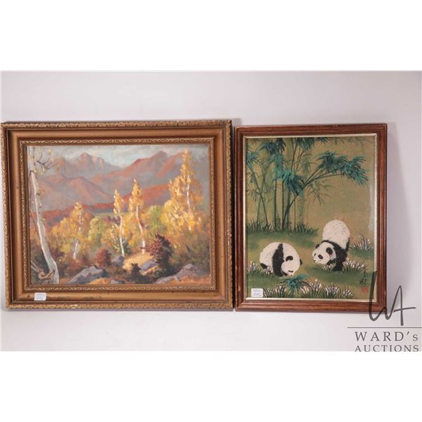 K. J. Nagashima framed acrylic on board autumnal landscape, 12" X 16" and a watercolour gouache of p