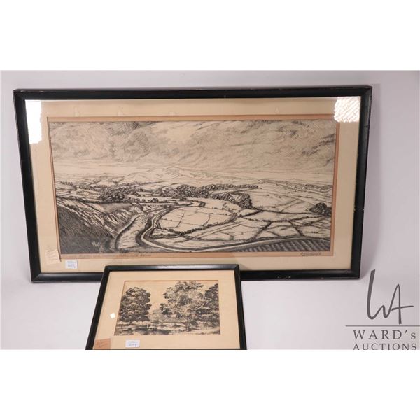 Two antique framed pictures including what appears to be a pen and ink drawing of East Sussex titled