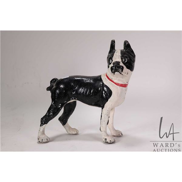 Antique cast iron Boston Terrier door stop, possibly manufactured by Hubley, 9 3/4" in height