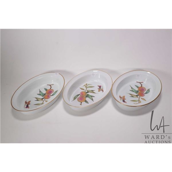 Three Royal Worcester Evesham lipped 11 1/2" oval baking dishes