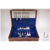 Image 1 : Wooden canteen containing Birks Tudor Wreath Regency Plate flatware including settings for eight of 