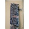 Image 1 : Bolt of upholstery fabric in hues of blues with pink herringbone stripe, yardage unknown