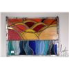 Image 1 : Stain glass panel with attached hanging chain, 13" X 17"