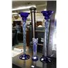 Image 1 : Pair of 20" table cobalt and clear glass candlesticks with internal twist and 9" cobalt cut to clear
