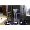 Image 2 : Pair of 20" table cobalt and clear glass candlesticks with internal twist and 9" cobalt cut to clear