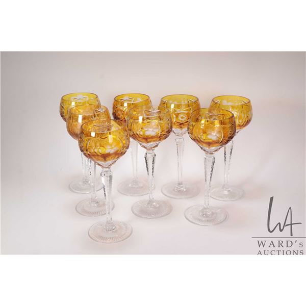 Eight vintage Nachtmann Traube honey amber wine hock goblets, 8 1/2" in height