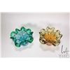 Image 2 : Two pieces of MCM hand blown art glass including blue/ green and yellow green dishes