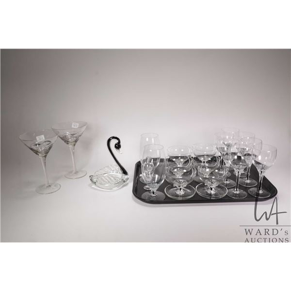 Selection of what appears to be Belfor black core crystal wine glass including seven 6", six sherbet