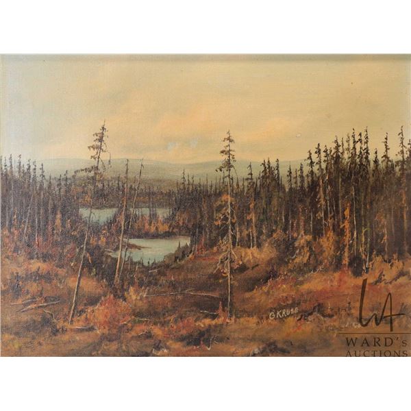 G. Kruse, framed oil on canvas painting of a autumn marsh scene, 12" X 16"