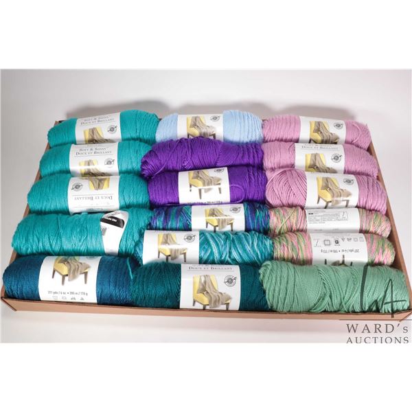 Seventeen balls of Loops & Threads Soft & Shiny knitting yarn, note: some appear open