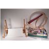 Image 1 : Selection of needlework accessories including two 18" frames, patterns, table top needlework frame, 