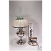 Image 1 : Vintage Aladdin number 9 nickel plated oil lamp with original shade and replacement Aladdin chimney 