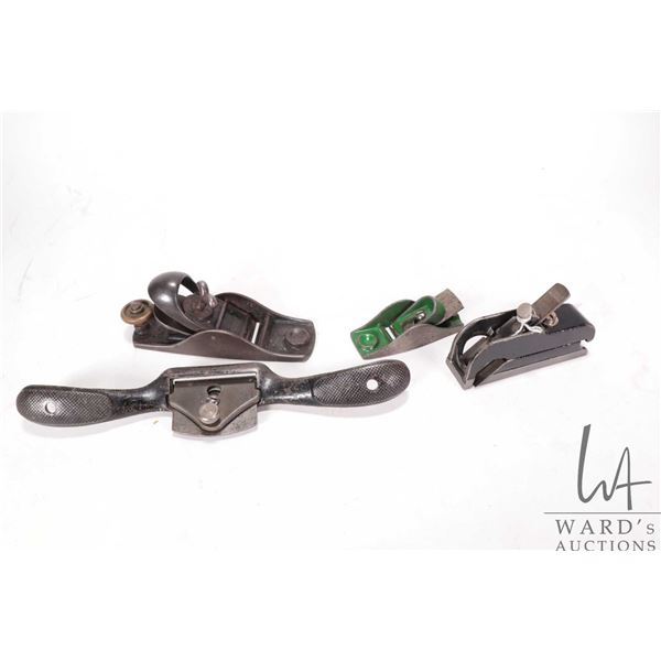 4 Antique hand planes including Sargent #206 block plane, Miniature thumb plane #5, Stanley #75 Bull