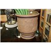 Image 3 : Two clay pots, each approximately 13" high and filled with faux houseplant