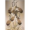 Image 1 : Framed silk screen print of Japanese cranes, originally made for Bagshaw's of St. Lucia, overall dim