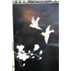 Image 11 : Four panel Oriental black lacquered room divided with painted floral and birds and attached carved s