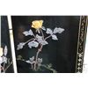 Image 14 : Four panel Oriental black lacquered room divided with painted floral and birds and attached carved s