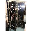 Image 1 : Four panel Oriental black lacquered room divided with painted floral and birds and attached carved s