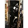 Image 2 : Four panel Oriental black lacquered room divided with painted floral and birds and attached carved s