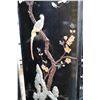 Image 6 : Four panel Oriental black lacquered room divided with painted floral and birds and attached carved s