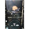 Image 9 : Four panel Oriental black lacquered room divided with painted floral and birds and attached carved s
