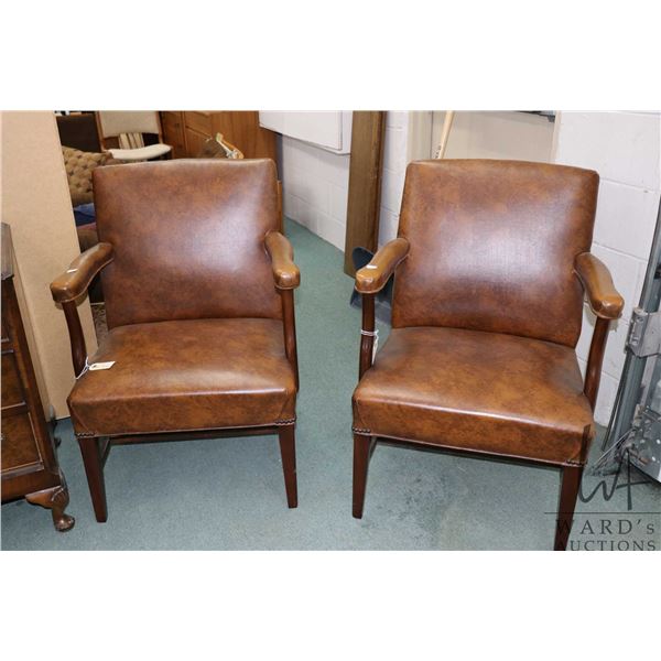 Pair of vintage open arm office chair with upholstered, seat, back and arms