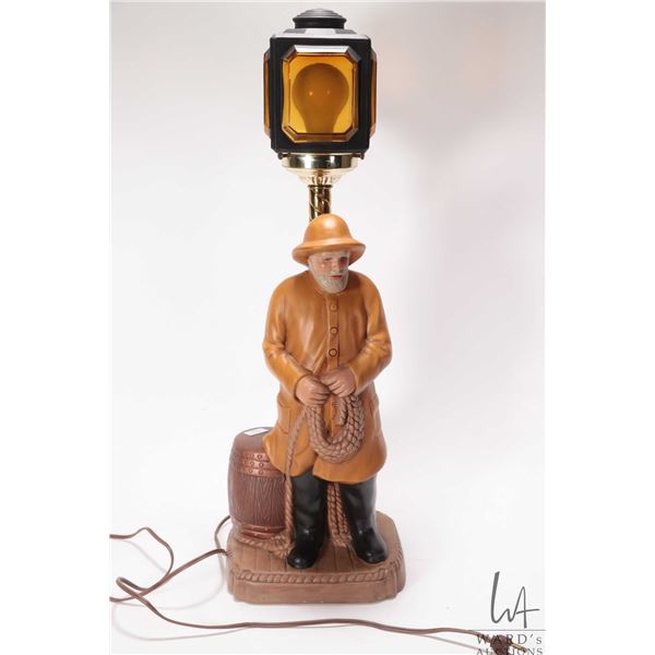 Vintage Old Salty Fisherman lamp with amber pressed lantern