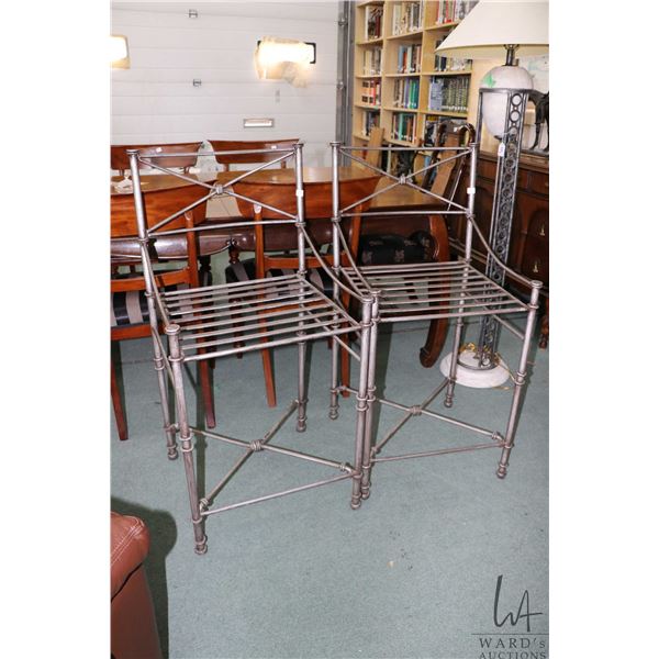 Matched pair of metal breakfast stool with backs, 24" seat heights