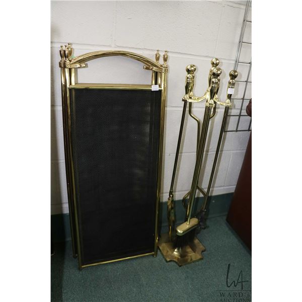 Four panel fireplace screen and a four piece companion set