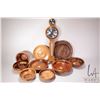 Image 1 : Selection of treenware including turned wooden bowls, carved bowl, and a wall mounted barometer