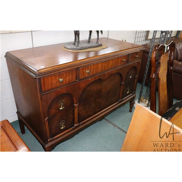 Mid 20th century five drawer walnut dresser with bulbous supports, 35" H X 50" W X 23" D