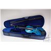 Image 1 : Menzel hand crafted full size student violin in electric blue with bow, fitted case and accessories