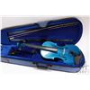 Image 2 : Menzel hand crafted full size student violin in electric blue with bow, fitted case and accessories