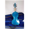 Image 5 : Menzel hand crafted full size student violin in electric blue with bow, fitted case and accessories