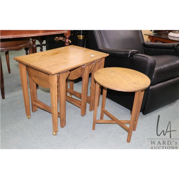Five piece table set with four sliding Canadian made drop leaf tables in 21" X 24" X 16" host table