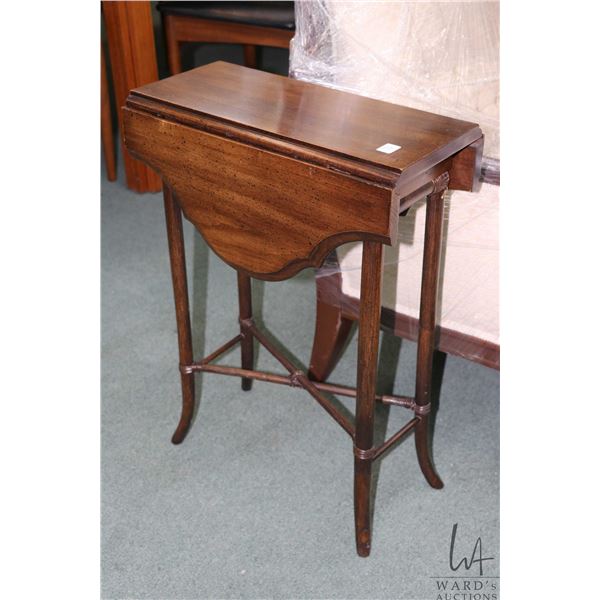 Pecan wood style diminuitive drop leaf side table made by Brandt, 24" H X 17" X 9" when folded