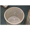 Image 2 : Two Medalta crocks including a four gallon and an eight gallon and one homemade wooden lid. Note: Un