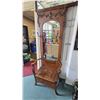 Image 1 : Antique quarter cut oak, Canadiana, flip seat hall stand with mirrored back and cast hooks