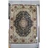 Image 1 : Hand woven wool and silk Kashmir area carpet with center medallion, floral design and highlights of 