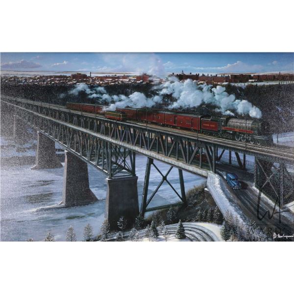 Max Jacquiard, limited edition framed print titled "High Level Crossing" 18/135, overall dimensions 