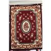 Image 1 : Modern polyester area carpet with center medallion Asian floral design with deep red background and 