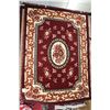 Image 1 : Modern polyester area carpet with center medallion Asian floral design with deep red background and 