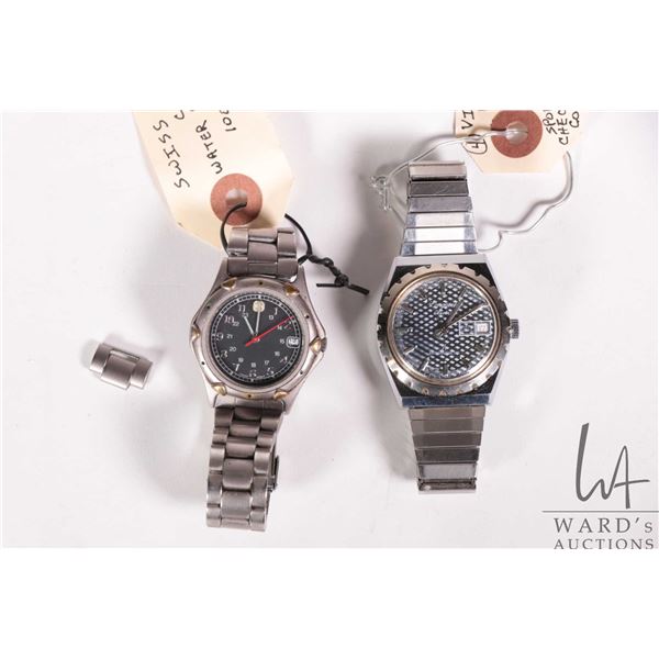 Two gents vintage wrist watches including 21 jewel Longneen and a Swiss Army Calendar watch, both wo