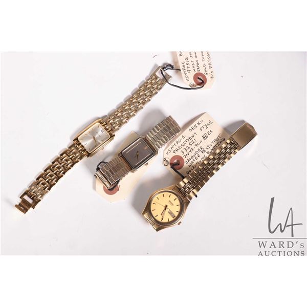 Three collectible quartz wrist watches including ladies Bulova and Seiko and a gents Seiko with day/