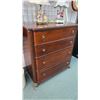 Image 1 : Modern, antique style four drawer dresser with decorative feet and drop pulls, 39" H X 36" X 18"