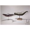 Image 1 : Two hand carved whale sculptures on stands including a sperm whale and a blue whale, each approximat