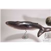 Image 2 : Two hand carved whale sculptures on stands including a sperm whale and a blue whale, each approximat