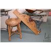 Image 1 : Vintage wicker stool, 19" H X 14" D and a cherub motif sideboard topper, 36" wide