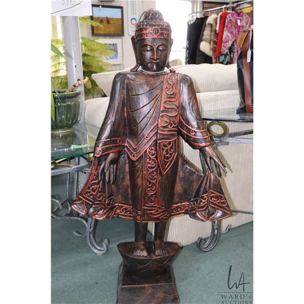 Carved tall wooden Buddha, 42" in height