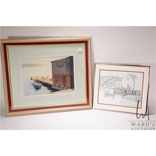 Ken Hanson, two framed original watercolour paintings, each figuring boat and box including 10" X 12